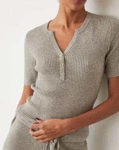 MONROW Softknit Rib Waffle Henley HEATHERGREY Store